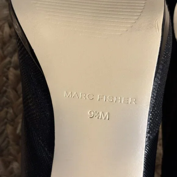 Marc Fisher 9.5M Black Peep-Toe Heels With Bow Accent Textured Finish & Stiletto - Picture 6 of 11